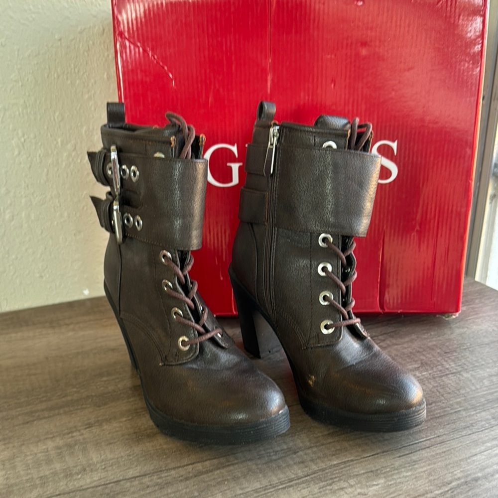 Guess Brown Heeled Boots with Chunky Heel
